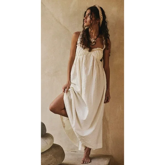 NEW FREE PEOPLE FREE-EST COCONUT MILK IVORY POPPY MIDI DRESS SZ L - Picture 3 of 11